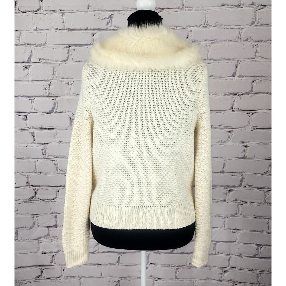 Anthropologie Sleeping on Snow Cardigan Faux Fur Removable collar Women M chunky - Picture 2 of 9